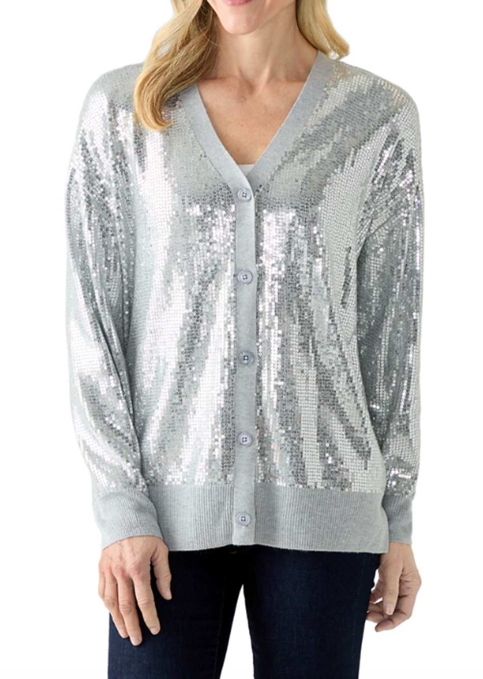 Vince Camuto Women's Sequin Cardigan Light Heather Grey S
